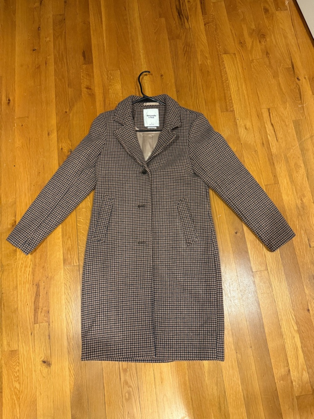 Abercrombie & Fitch Black and Brown Houndstooth Pea Coat